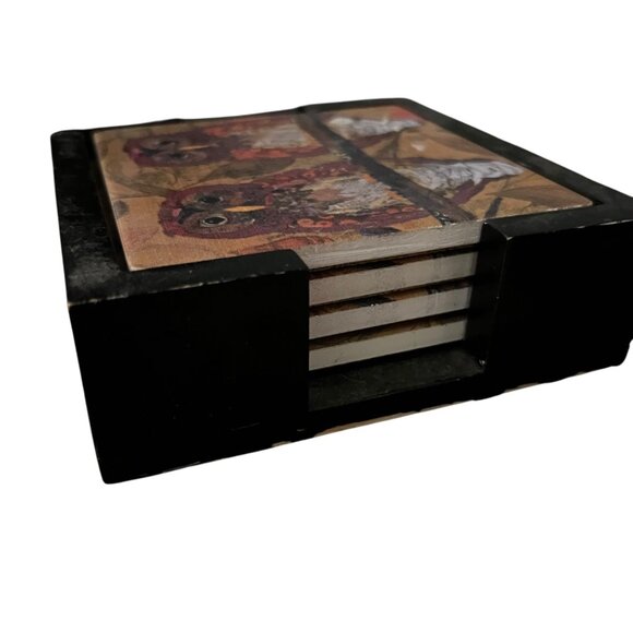 Thirstystone Ceramic Cork Backed Drink Coasters Set Hoo Hoo With Holder - Picture 4 of 5